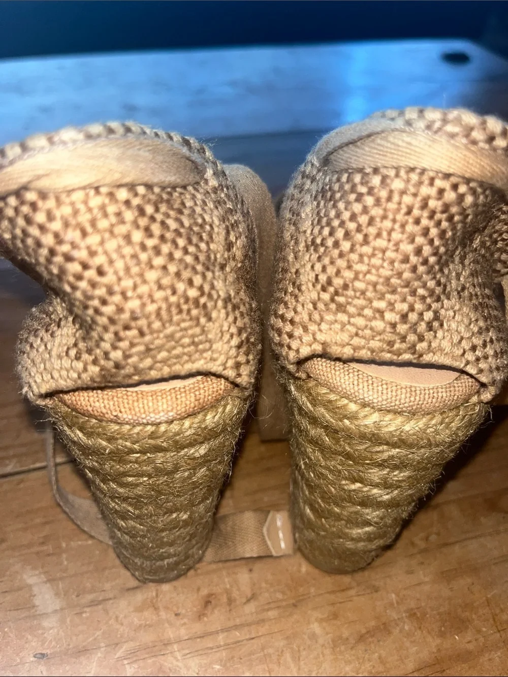 Castaner Taupe / Tan Canvas Espadrille Wedge with Ankle Tie